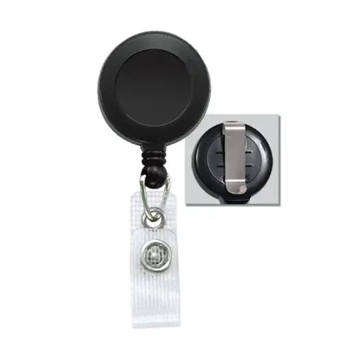 Zip Enrouleur plastique rond attache badge noir (x100)