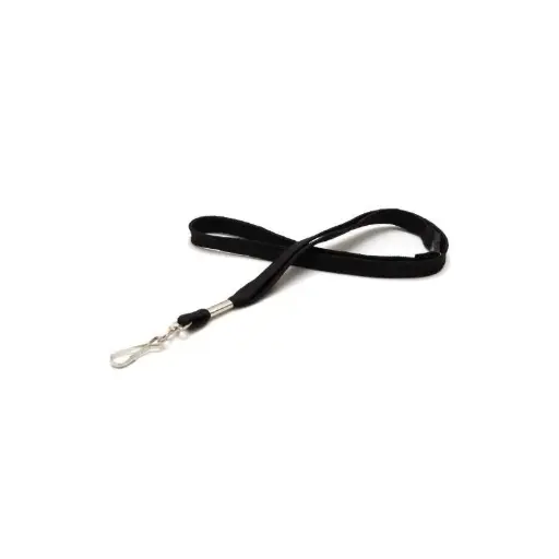 [1437246] Cordon tour de cou sécurisé tube 12 mm avec mousqueton métal - noir (x100)