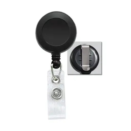 [EZYY1001-N] Zip Enrouleur plastique rond attache badge noir (x100)