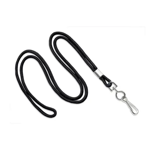 [CORD1001-N] Polyester 3mm Round Black Lanyard with Swivel Clip (x100)